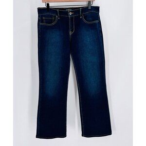 Lucky Brand Women's Jeans Size 8 Ankle Length Flare Leg Dark Wash Leather Patch